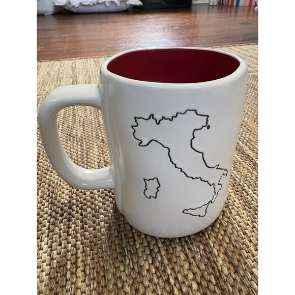 RAE DUNN Italy Mug White With Red Lining Coffee Cup Travel - Picture 2 of 5